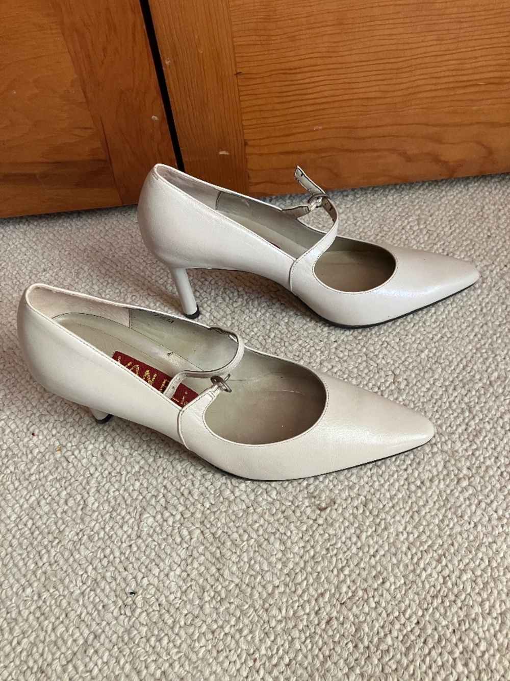 Vaneli Mary Jane strap pumps, cream, 3” heel, 7.5 M